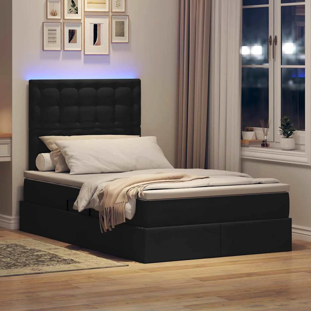 LED saugojimo lova su čiužiniu Juoda 120 x 200 cm Audinys
