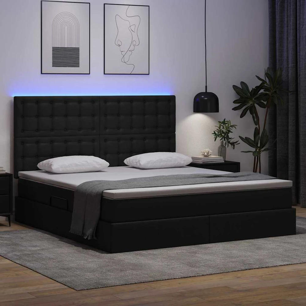 Lova su daiktų laikymo vieta ir LED Juoda 180 x 200 cm