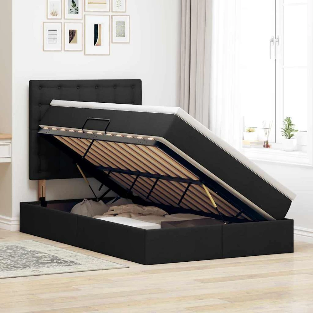LED saugojimo lova su čiužiniu Juoda 120 x 200 cm Audinys