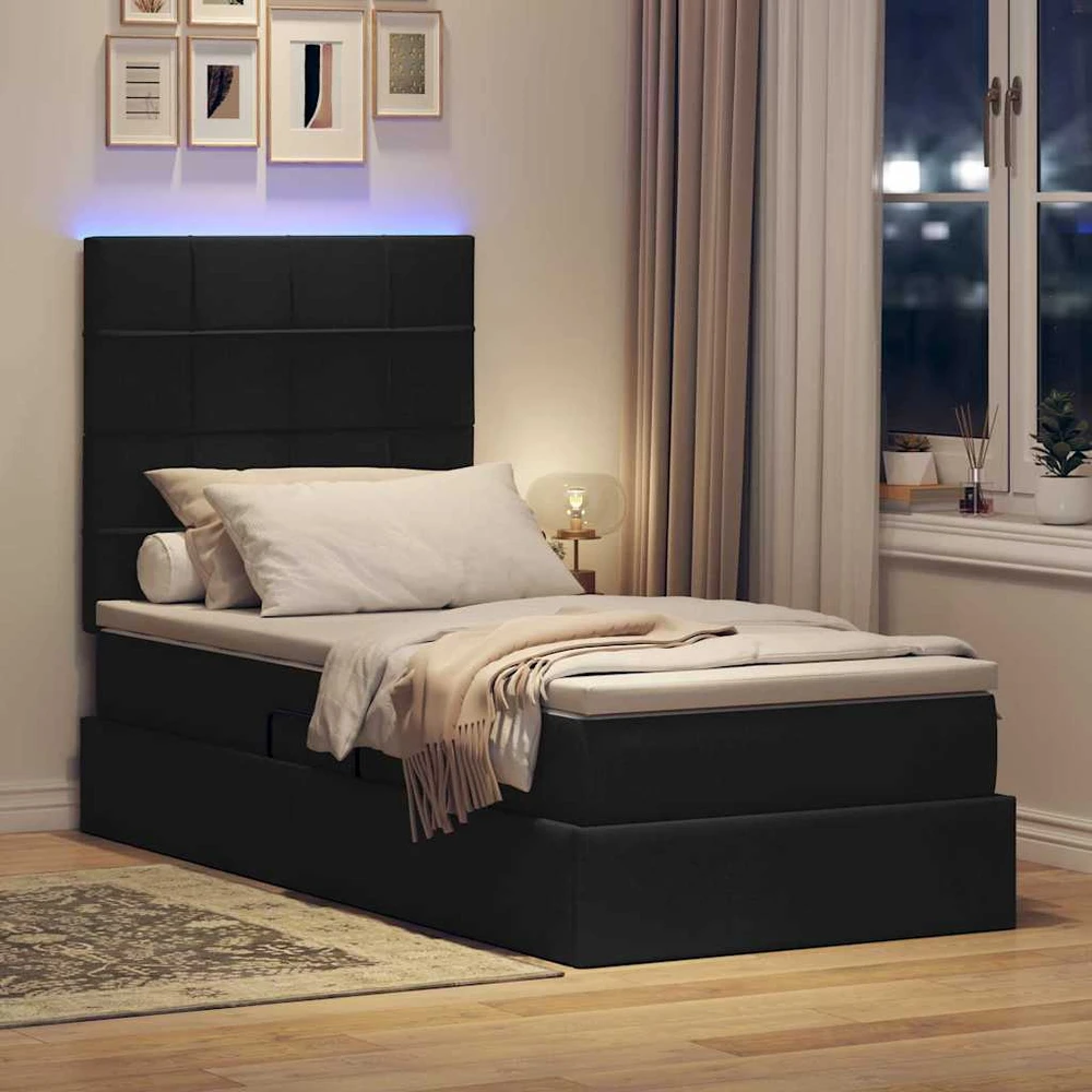 LED saugojimo lova su čiužiniu Juoda 90 x 190 cm Audinys