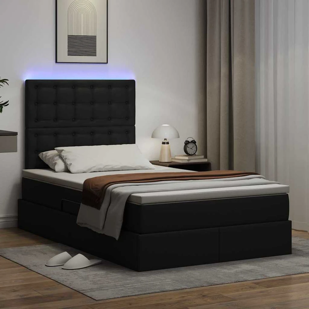 Lova su daiktų laikymo vieta ir LED Juoda 120 x 200 cm