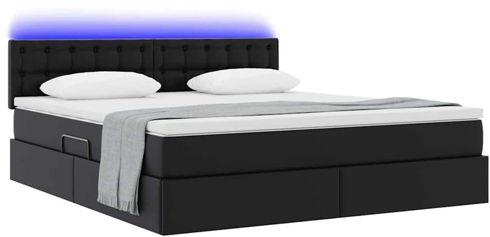 Lova su daiktų laikymo vieta ir LED su LED Juoda 160 x 200 cm