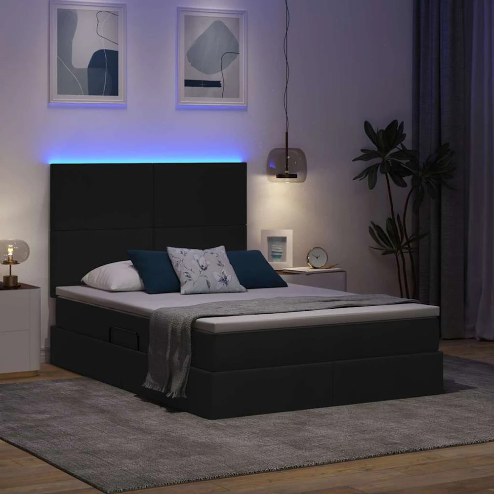 LED saugojimo lova su čiužiniu Juoda 140 x 200 cm Audinys