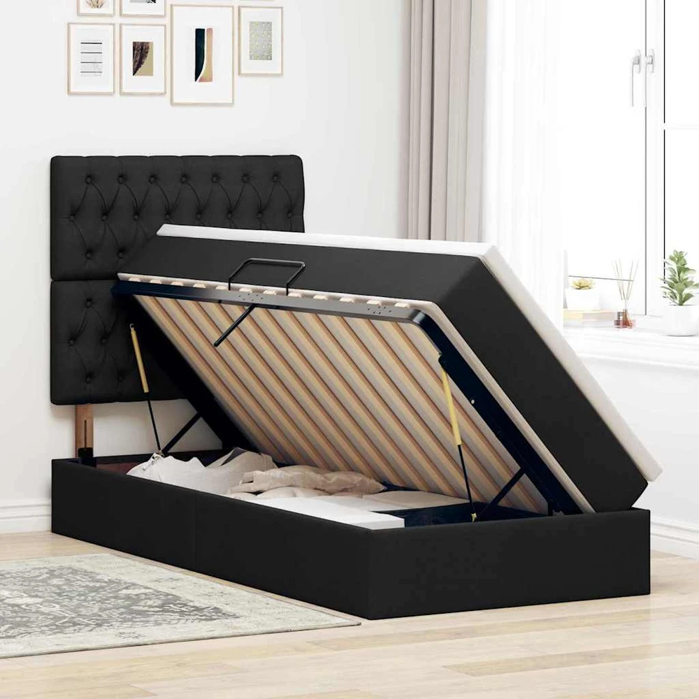 LED saugojimo lova su čiužiniu Juoda 100 x 200 cm Audinys