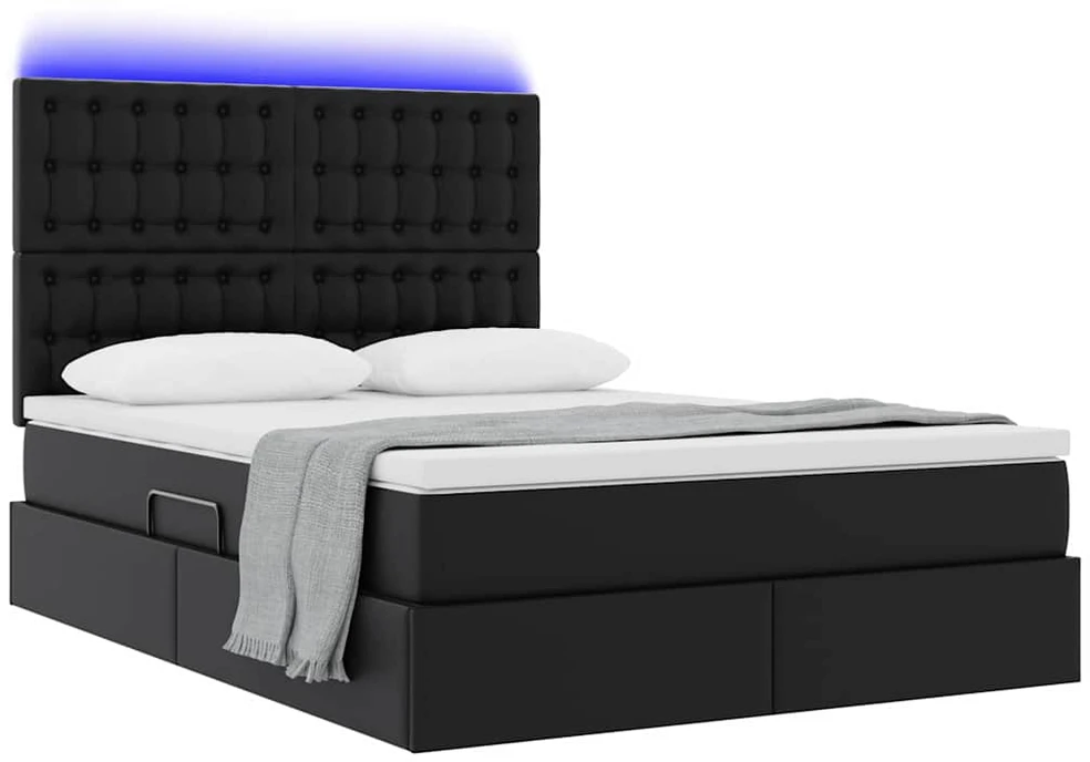 Lova su daiktų laikymo vieta ir LED Juoda 140 x 190 cm