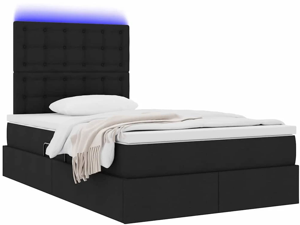 LED saugojimo lova su čiužiniu Juoda 120 x 200 cm Audinys