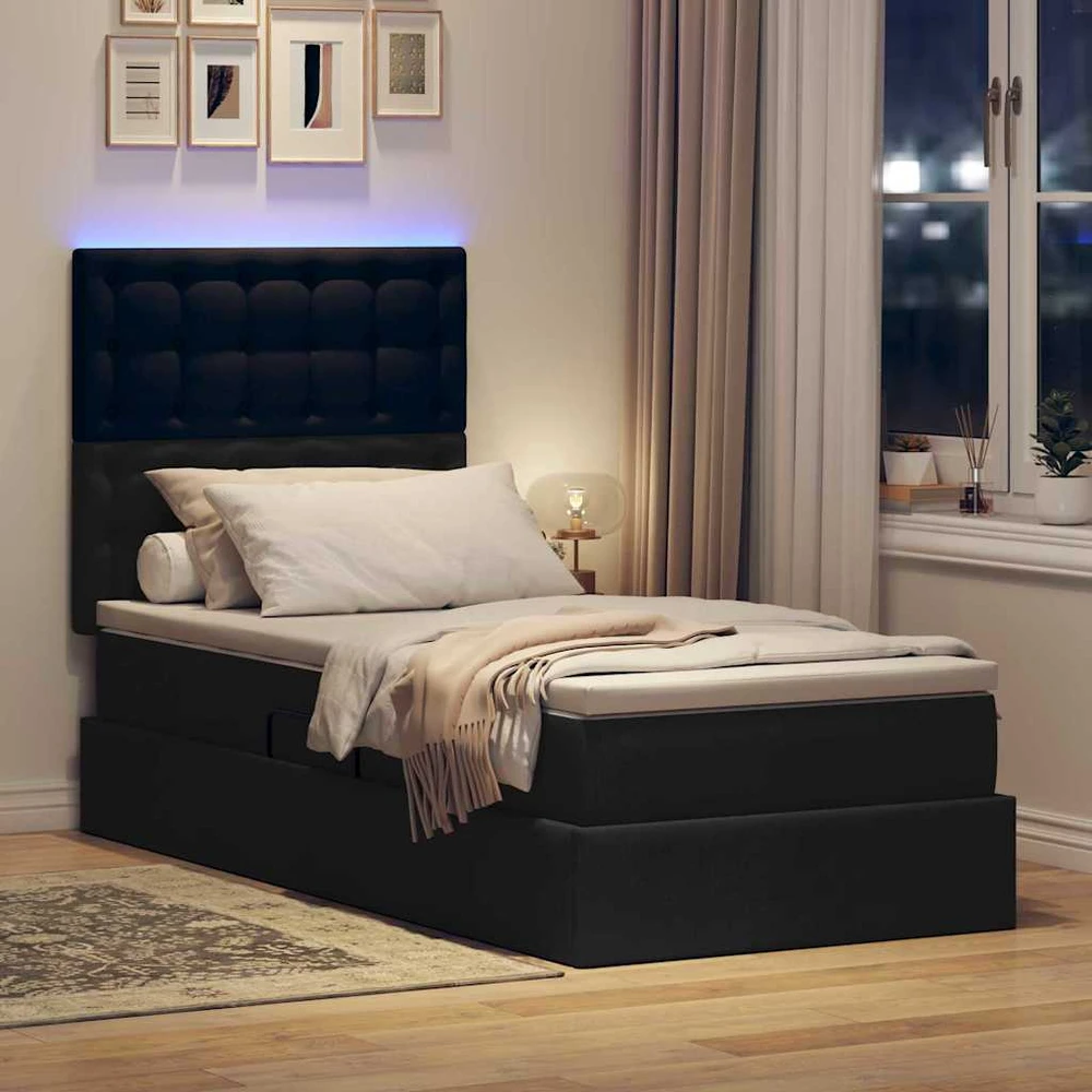 LED saugojimo lova su čiužiniu Juoda 90 x 200 cm Audinys