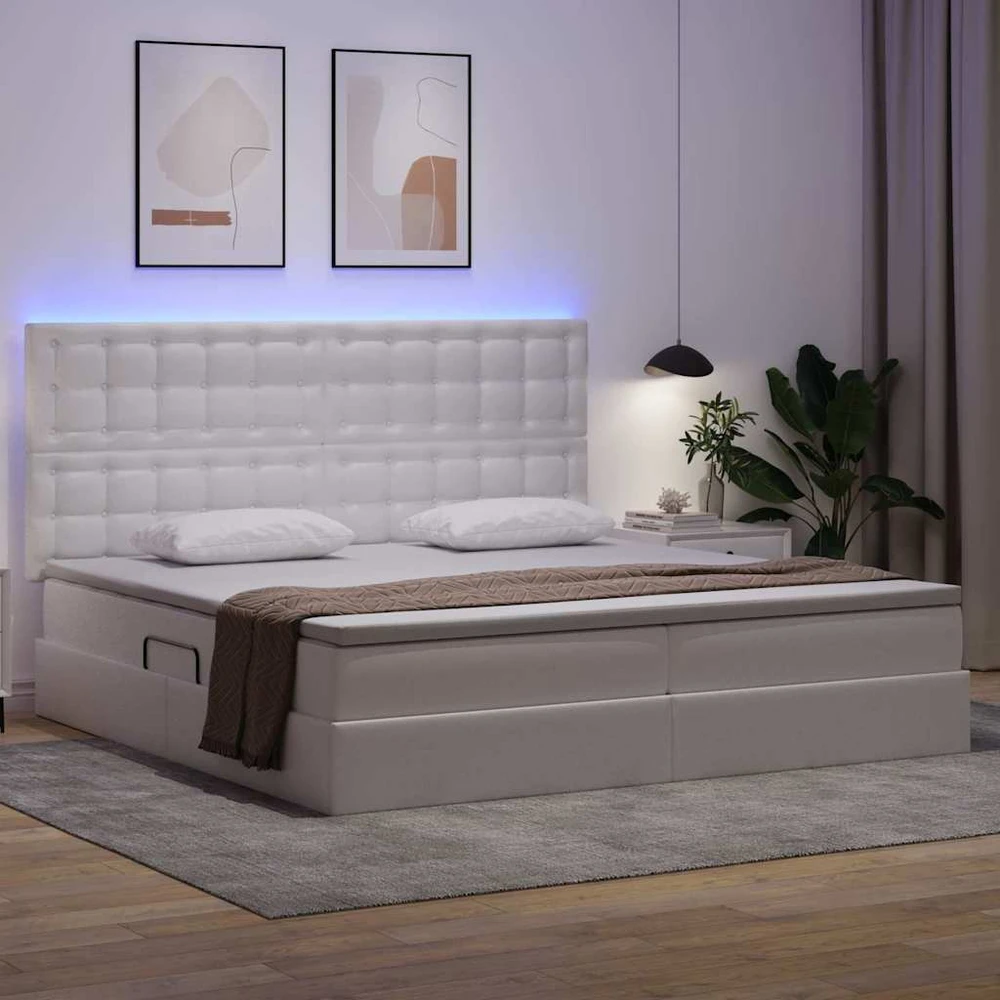 Lova su daiktų laikymo vieta ir LED Švari balta 200 x 200 cm