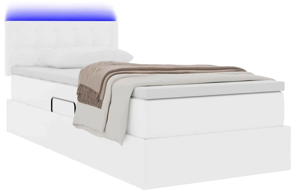 Lova su daiktų laikymo vieta ir LED Švari balta 100 x 200 cm