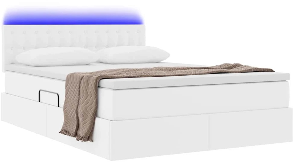 Lova su daiktų laikymo vieta ir LED Švari balta 140 x 190 cm