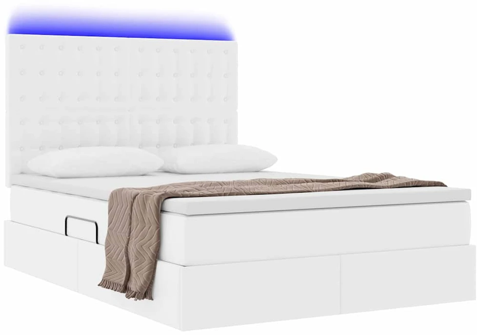 Lova su daiktų laikymo vieta ir LED Švari balta 140 x 190 cm