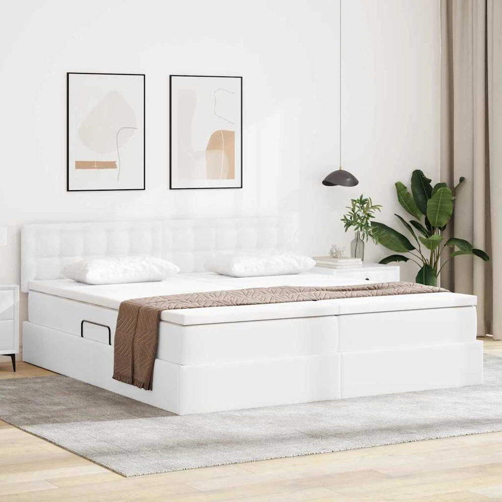 Lova su daiktų laikymo vieta ir LED Švari balta 180 x 200 cm