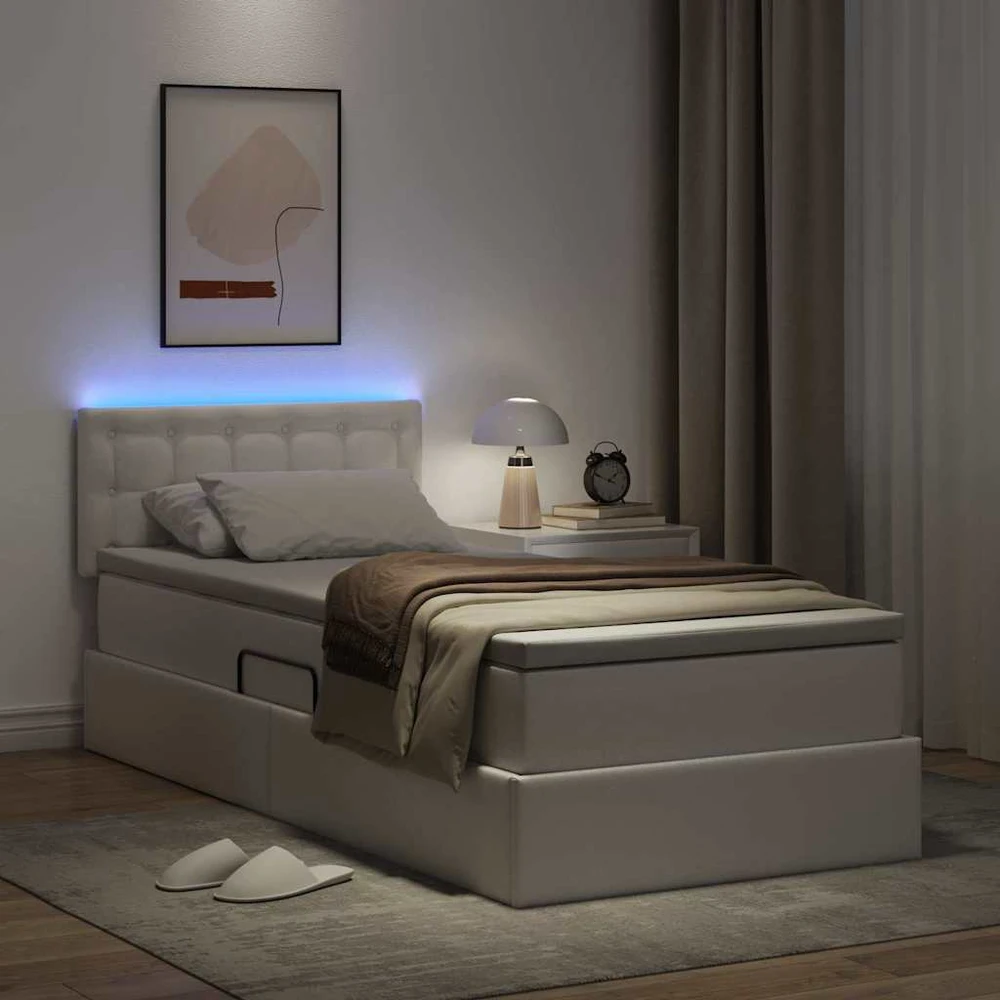 Lova su daiktų laikymo vieta ir LED Švari balta 100 x 200 cm