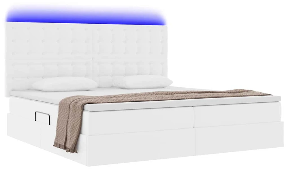 Lova su daiktų laikymo vieta ir LED Švari balta 200 x 200 cm
