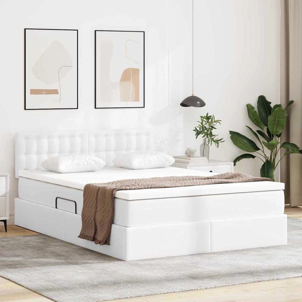 Lova su daiktų laikymo vieta ir LED Švari balta 140 x 190 cm