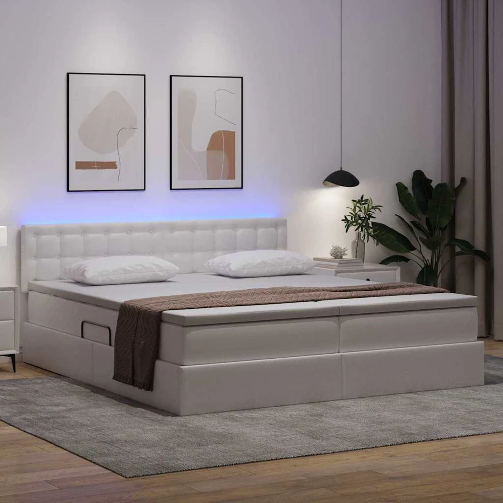 Lova su daiktų laikymo vieta ir LED Švari balta 180 x 200 cm