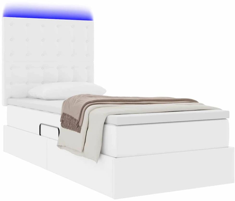 Lova su daiktų laikymo vieta ir LED Švari balta 90 x 200 cm