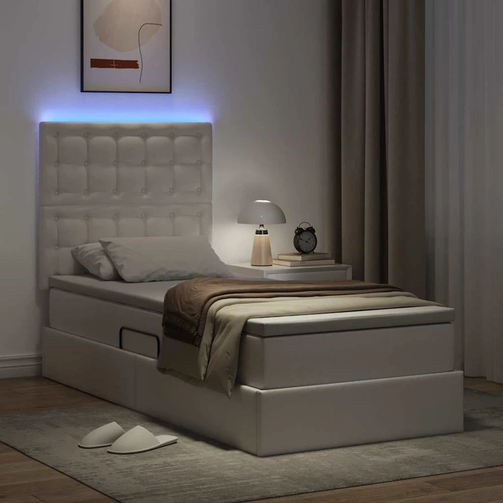 Lova su daiktų laikymo vieta ir LED Švari balta 90 x 200 cm