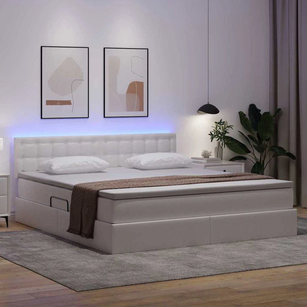 Lova su daiktų laikymo vieta ir LED Švari balta 160 x 200 cm