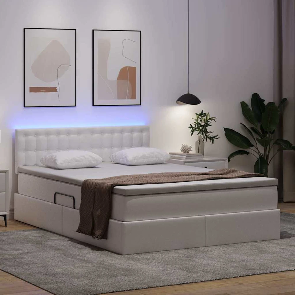 Lova su daiktų laikymo vieta ir LED Švari balta 140 x 190 cm