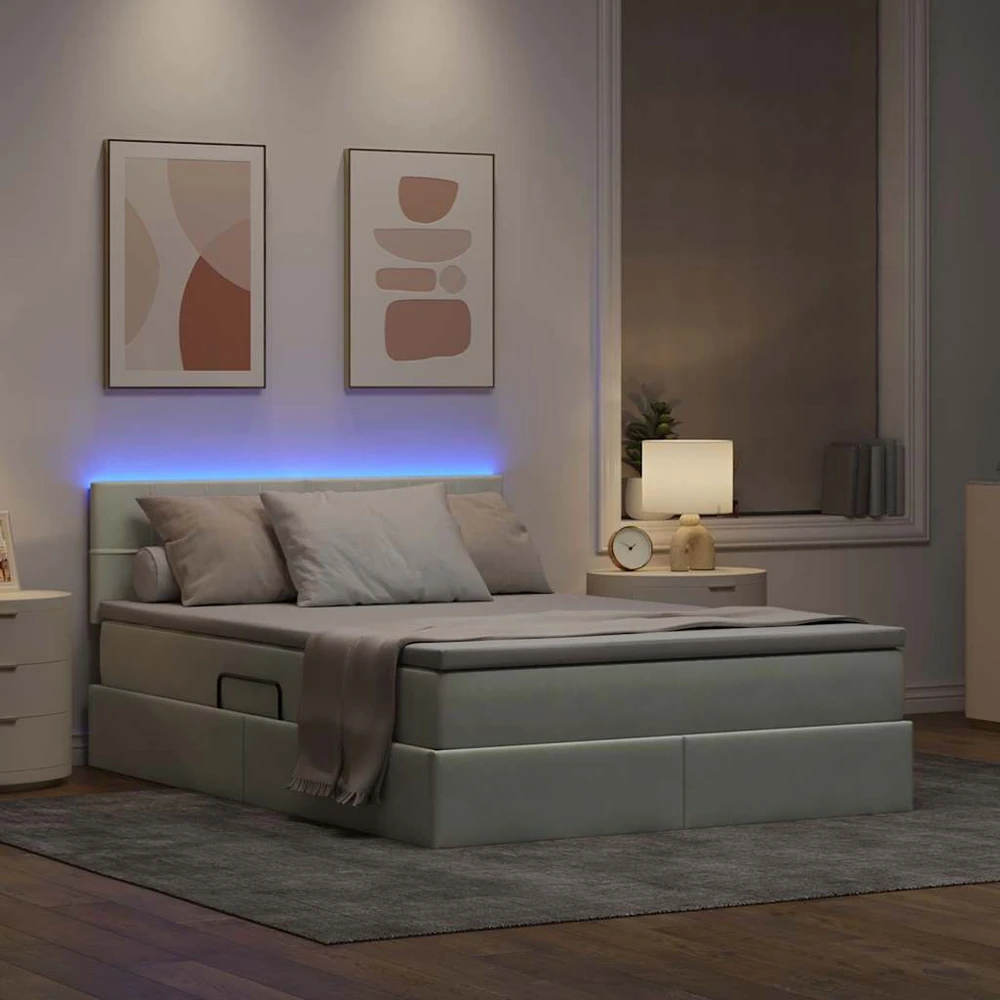 LED saugojimo lova su čiužiniu Šviesiai pilka 140 x 190 cm