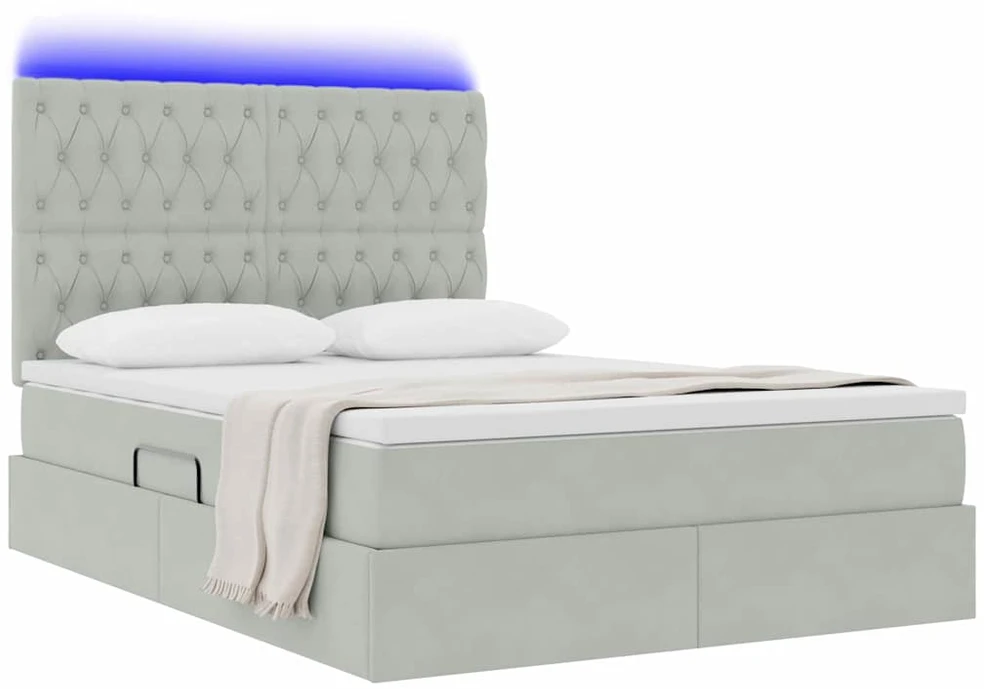 LED saugojimo lova su čiužiniu Šviesiai pilka 140 x 200 cm