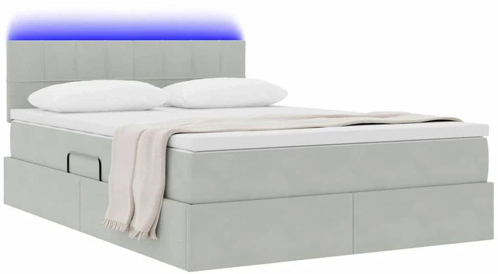 LED saugojimo lova su čiužiniu Šviesiai pilka 140 x 190 cm
