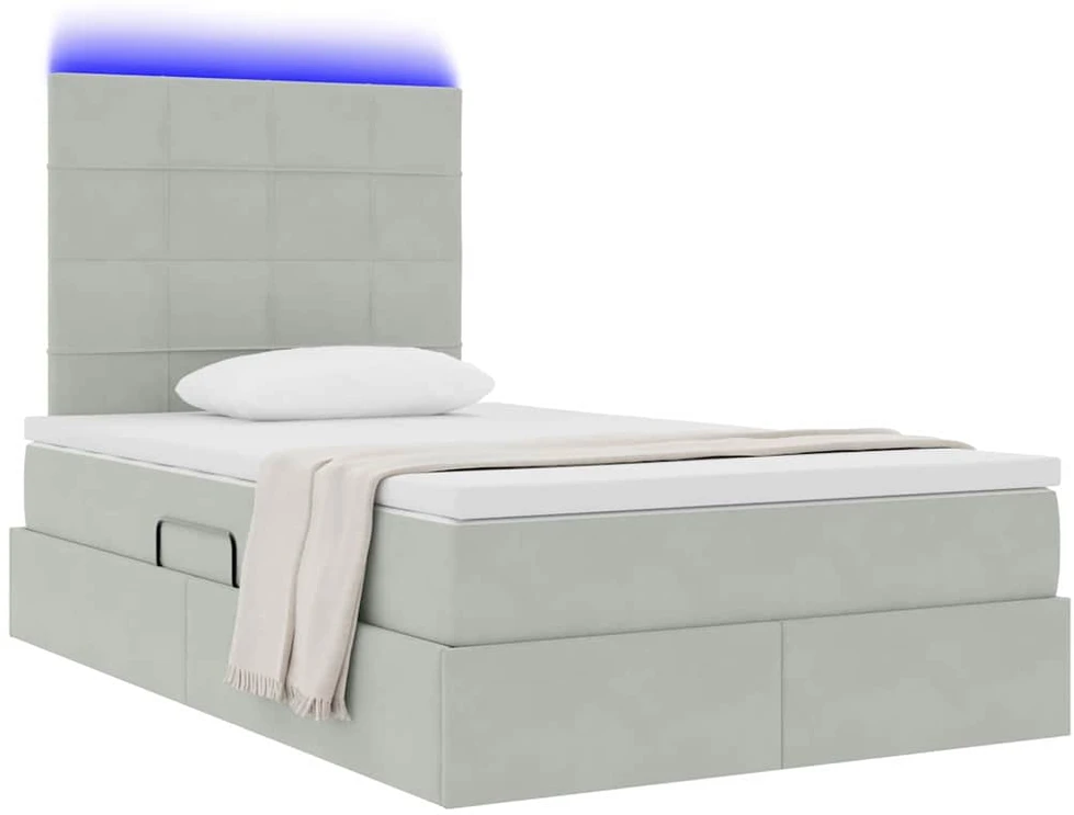 LED saugojimo lova su čiužiniu Šviesiai pilka 120 x 200 cm