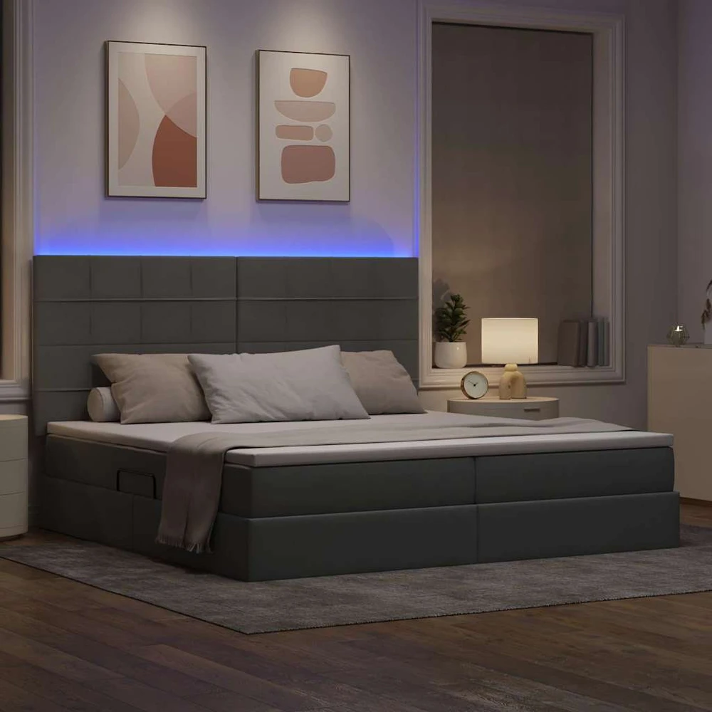 LED saugojimo lova su čiužiniu Šviesiai pilka 200 x 200 cm