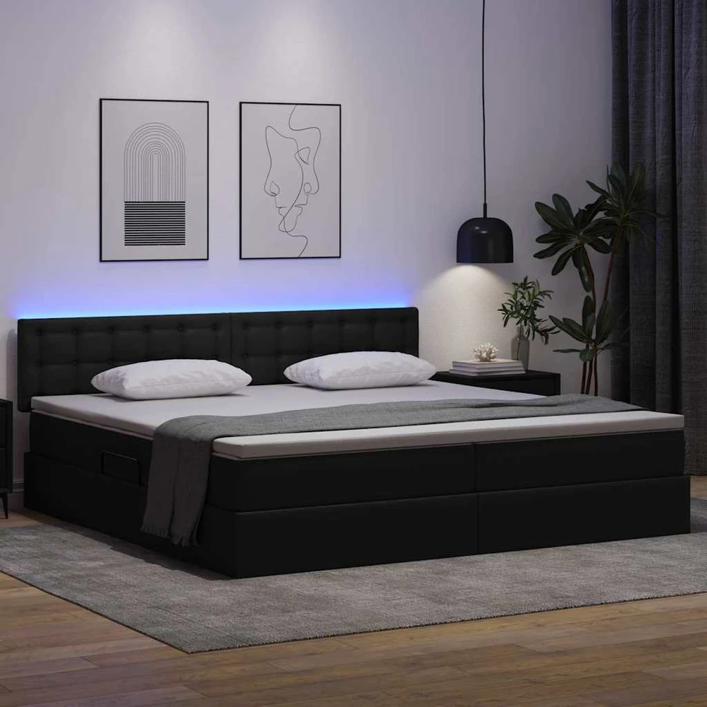 Lova su daiktų laikymo vieta ir LED Šviesiai pilka 200 x 200 cm