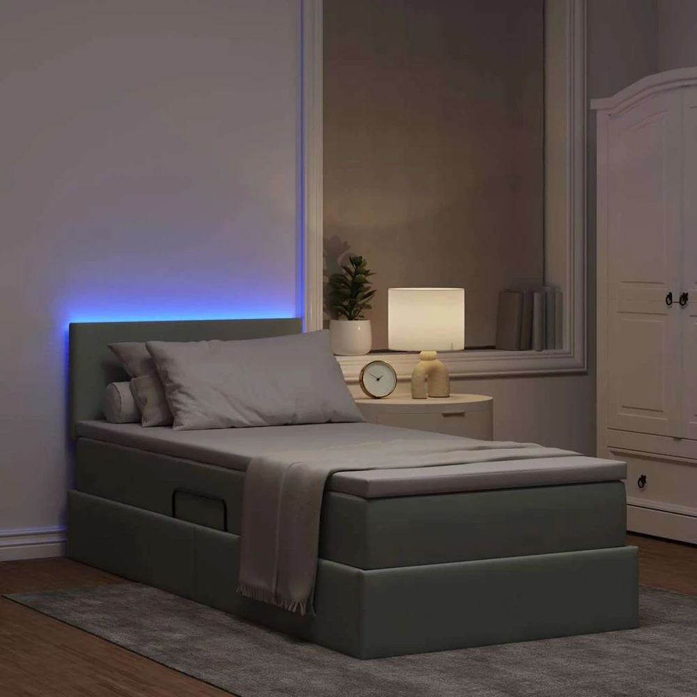 LED saugojimo lova su čiužiniu Šviesiai pilka 90 x 190 cm