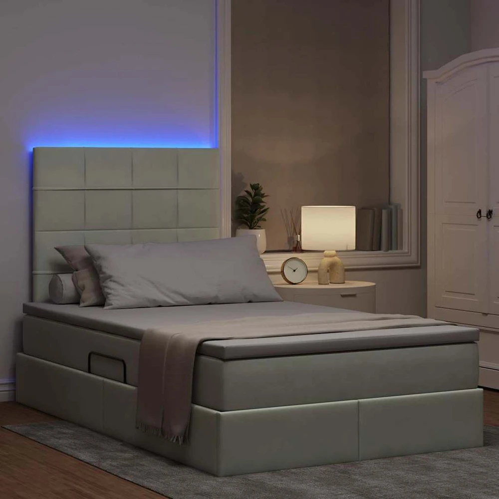 LED saugojimo lova su čiužiniu Šviesiai pilka 120 x 200 cm