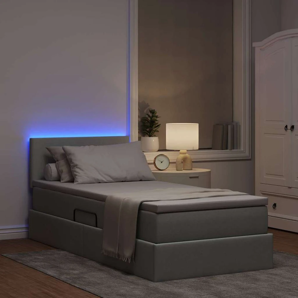 LED saugojimo lova su čiužiniu Šviesiai pilka 90 x 190 cm