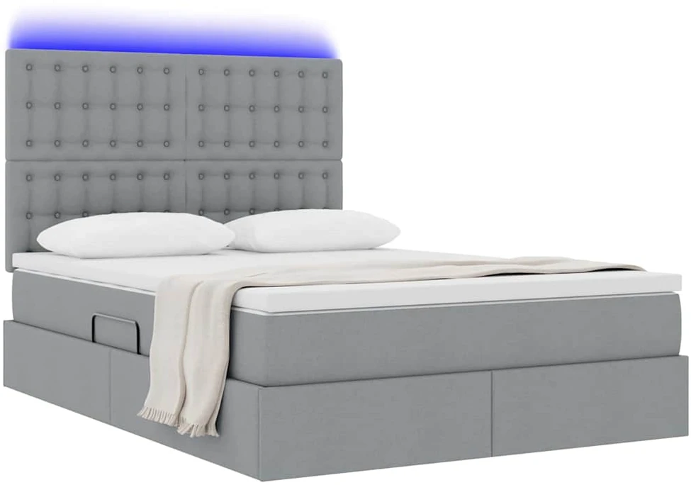 LED saugojimo lova su čiužiniu Šviesiai pilka 140 x 190 cm