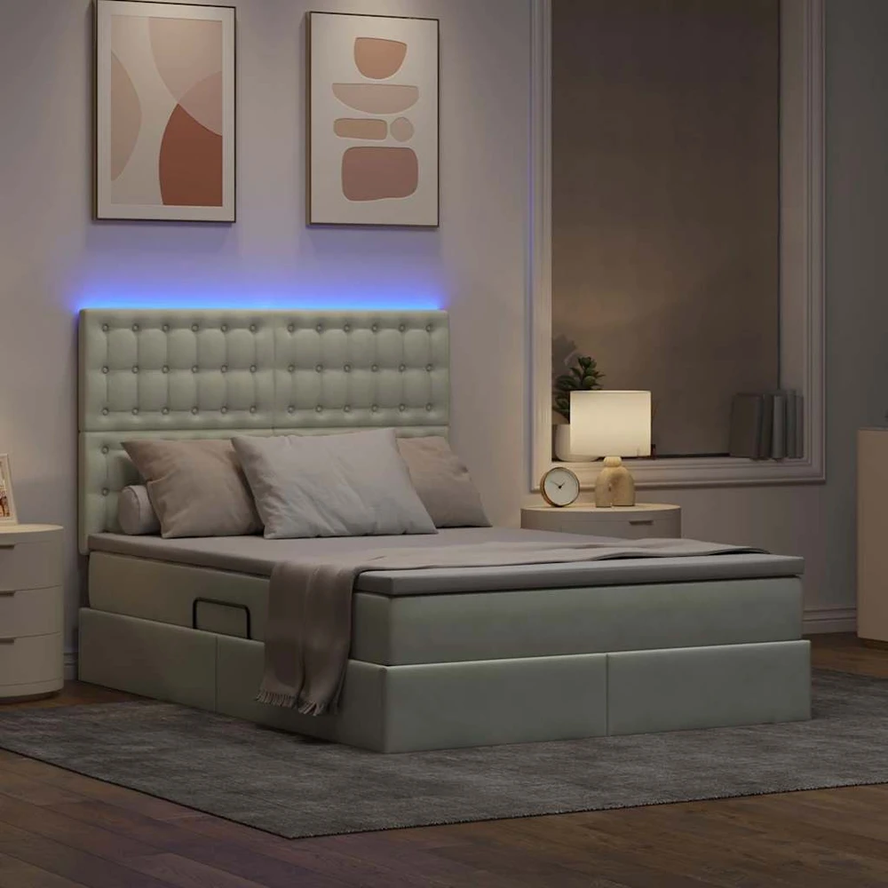 LED saugojimo lova su čiužiniu Šviesiai pilka 140 x 200 cm