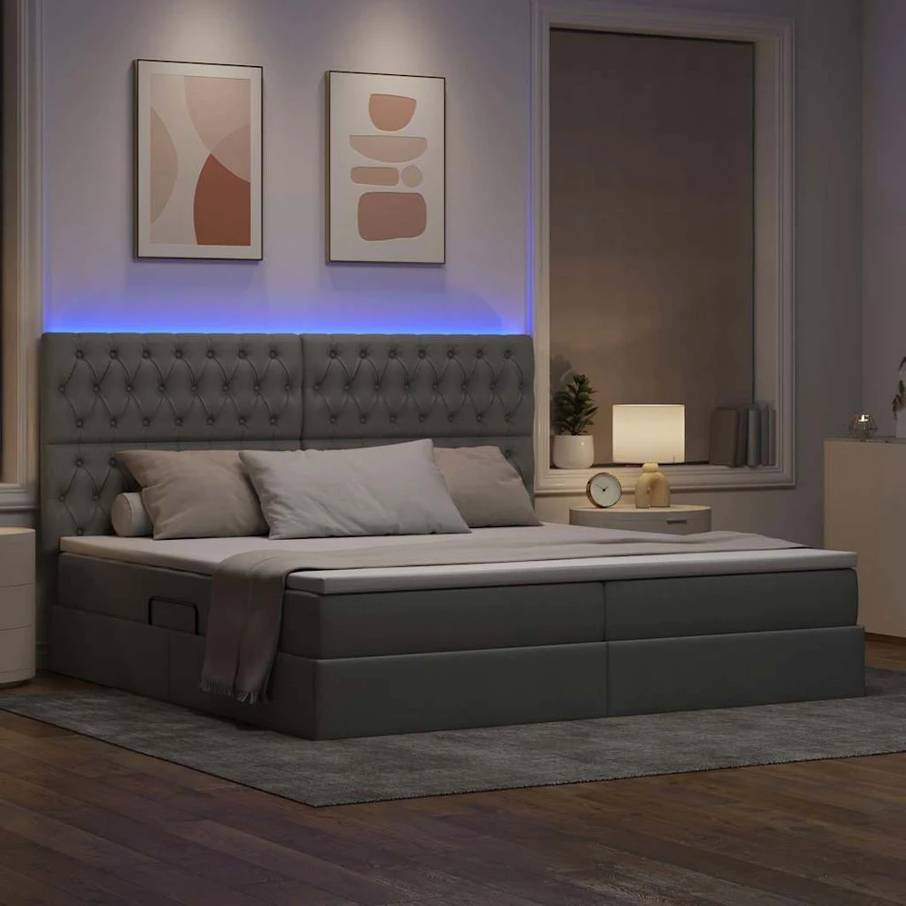 LED saugojimo lova su čiužiniu Šviesiai pilka 200 x 200 cm