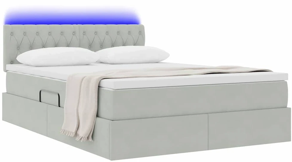 LED saugojimo lova su čiužiniu Šviesiai pilka 140 x 190 cm