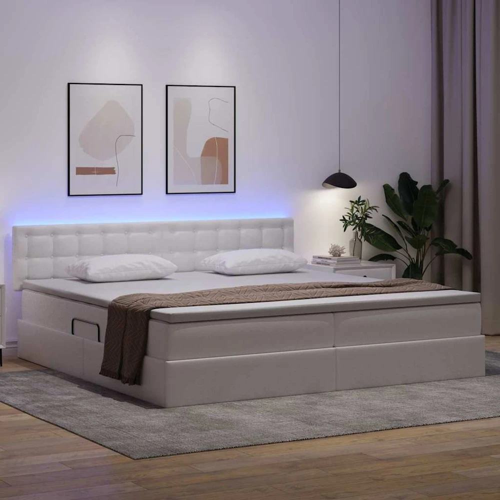 Lova su daiktų laikymo vieta ir LED Šviesiai pilka 200 x 200 cm