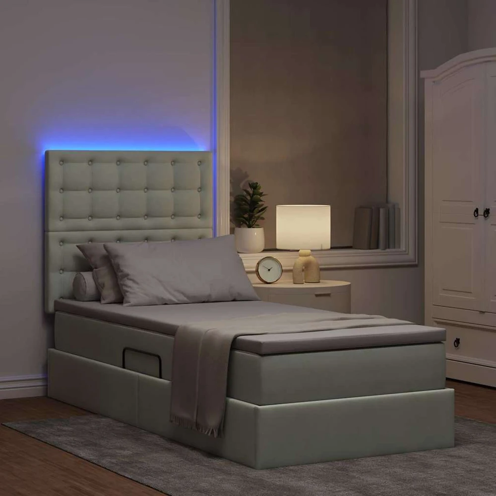 LED saugojimo lova su čiužiniu Šviesiai pilka 90 x 200 cm