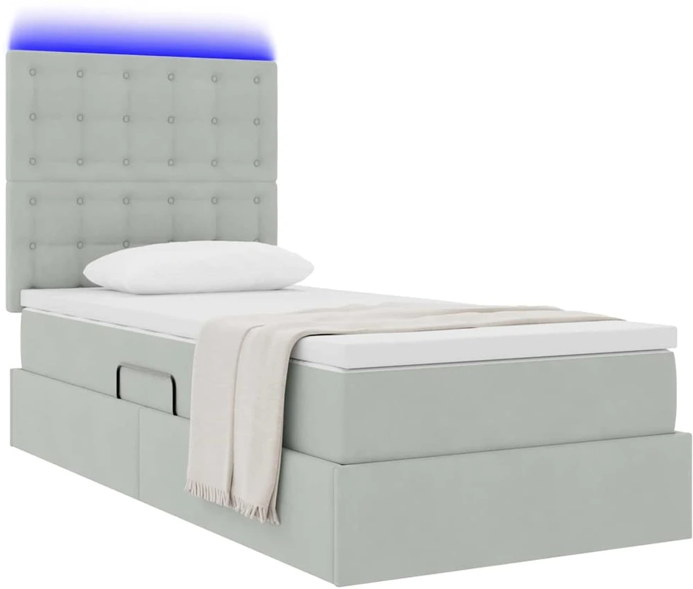 LED saugojimo lova su čiužiniu Šviesiai pilka 90 x 200 cm