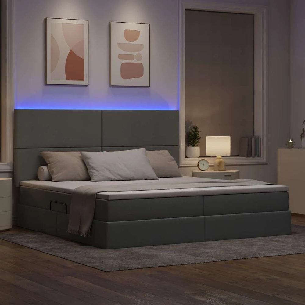 Lova su daiktų laikymo vieta ir LED Šviesiai pilka 200 x 200 cm