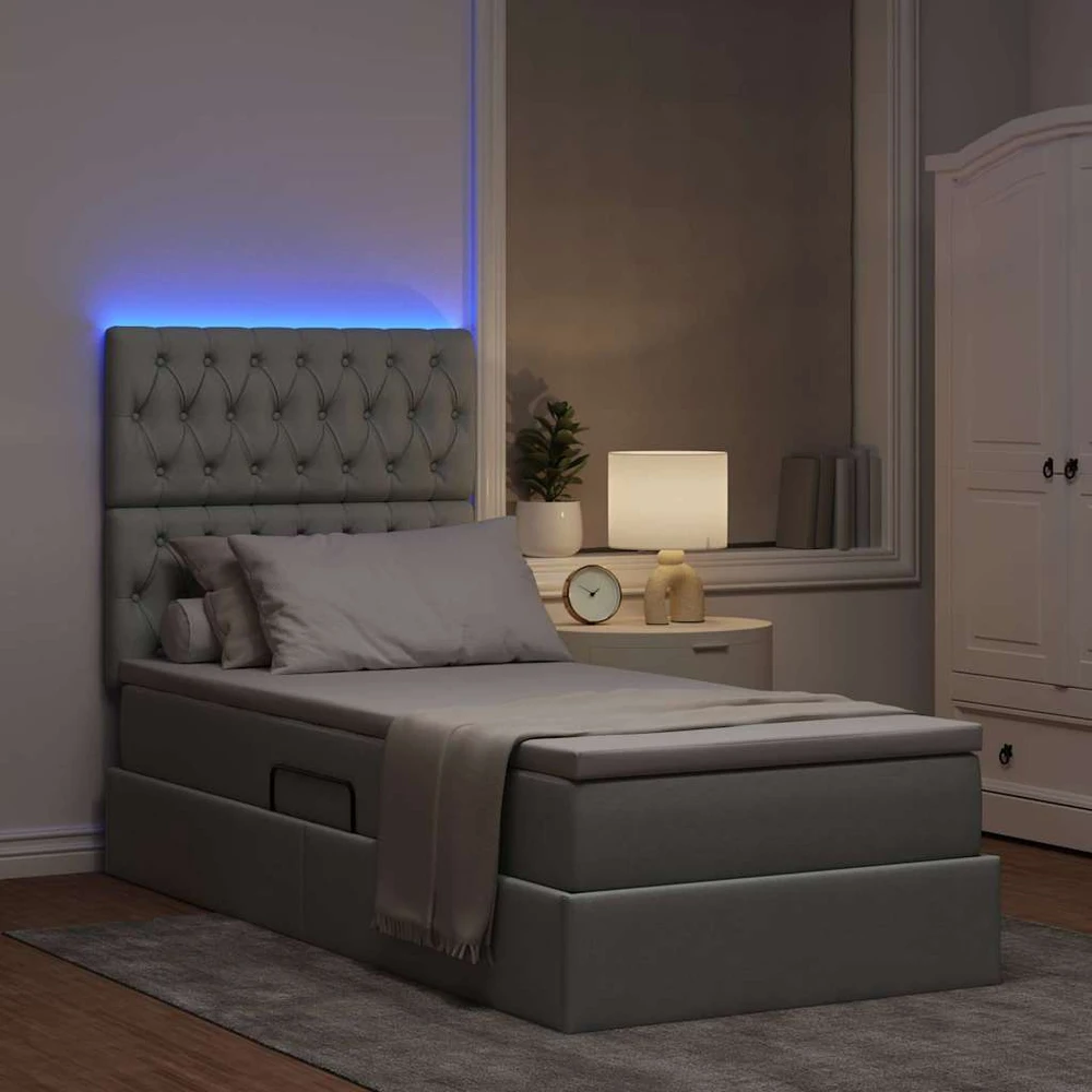 LED saugojimo lova su čiužiniu Šviesiai pilka 100 x 200 cm