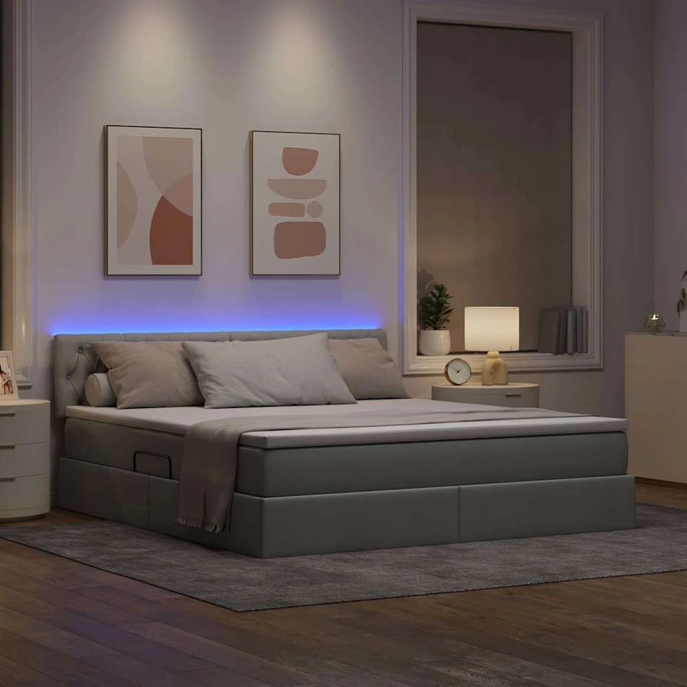 LED saugojimo lova su čiužiniu Šviesiai pilka 160 x 200 cm