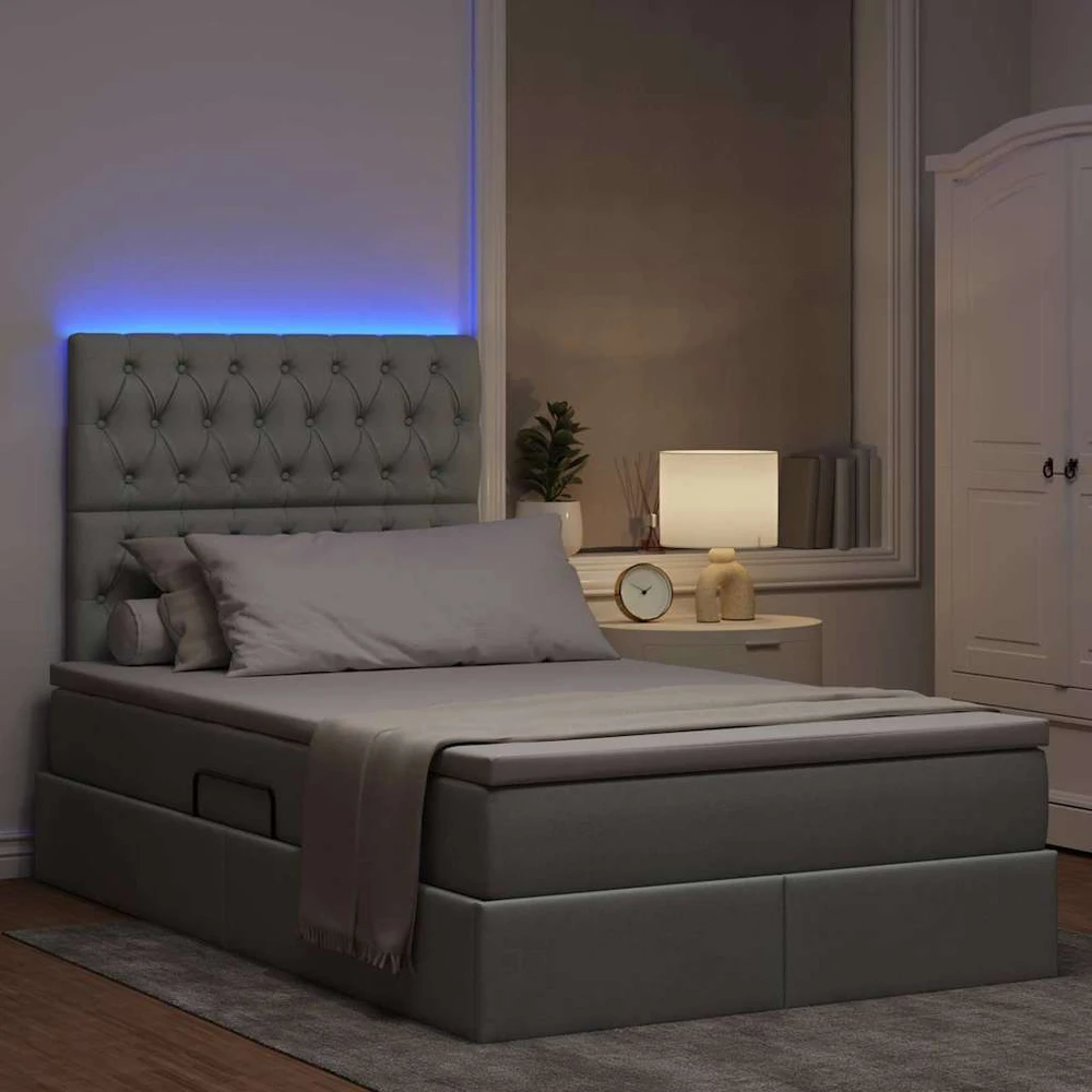 LED saugojimo lova su čiužiniu Šviesiai pilka 120 x 200 cm