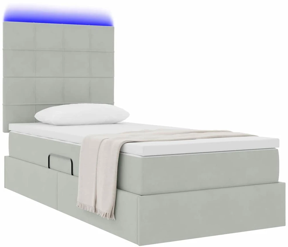 LED saugojimo lova su čiužiniu Šviesiai pilka 90 x 200 cm