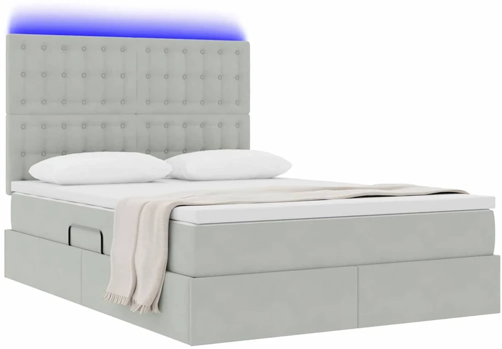 LED saugojimo lova su čiužiniu Šviesiai pilka 140 x 200 cm