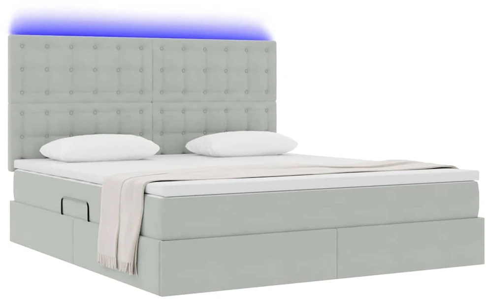 LED saugojimo lova su čiužiniu Šviesiai pilka 180 x 200 cm
