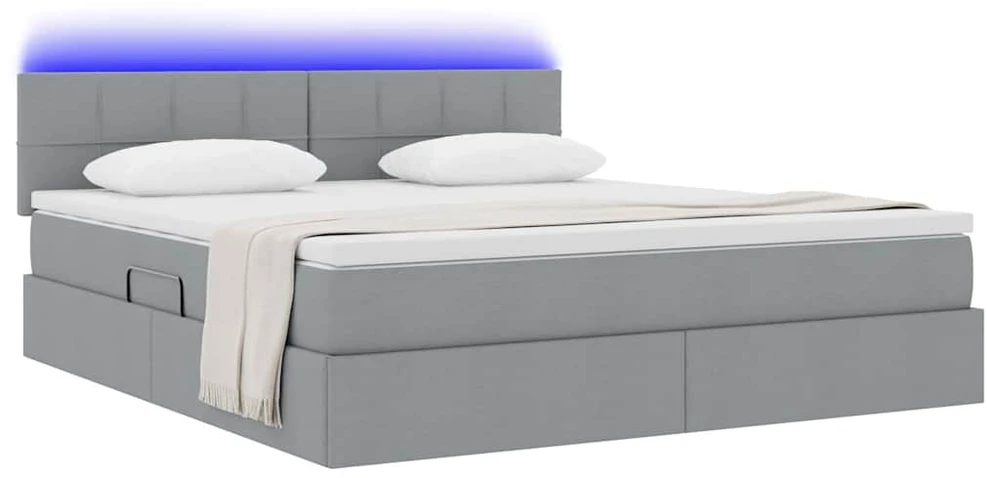 LED saugojimo lova su čiužiniu Šviesiai pilka 180 x 200 cm
