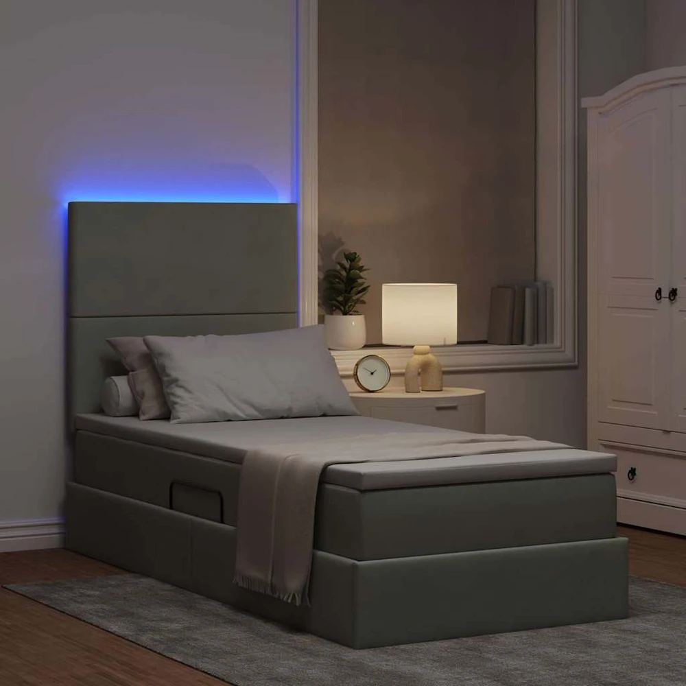 LED saugojimo lova su čiužiniu Šviesiai pilka 100 x 200 cm