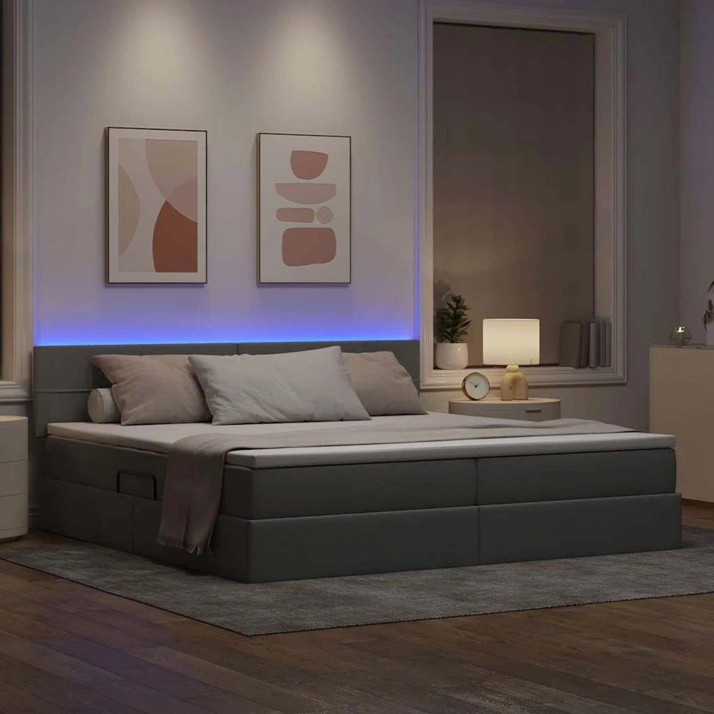 LED saugojimo lova su čiužiniu Šviesiai pilka 200 x 200 cm